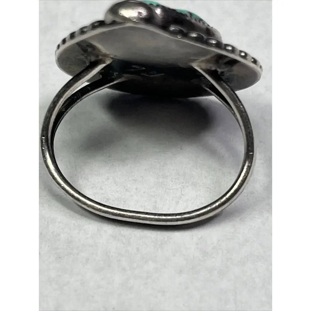 Sterling Ring 925 Turquoise Ring Size 8 Navajo Inspired Signed RL Vintage Chunky